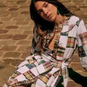 🩷 Sézane Robe Loisa Patchwork Button Up Belted Maxi Dress 🩷